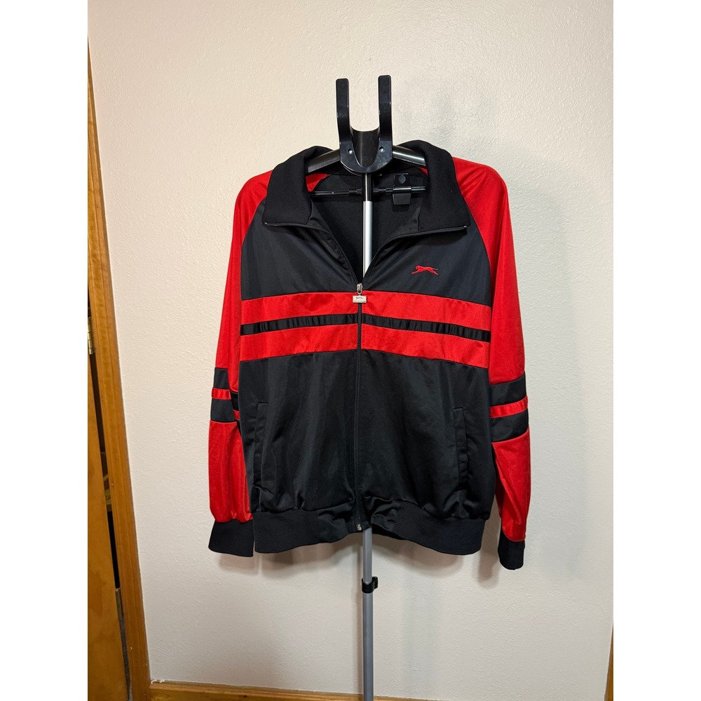 Slazenger Vintage Mens 2X Big Track Jacket Black Red Full Zip Striped Sportswear